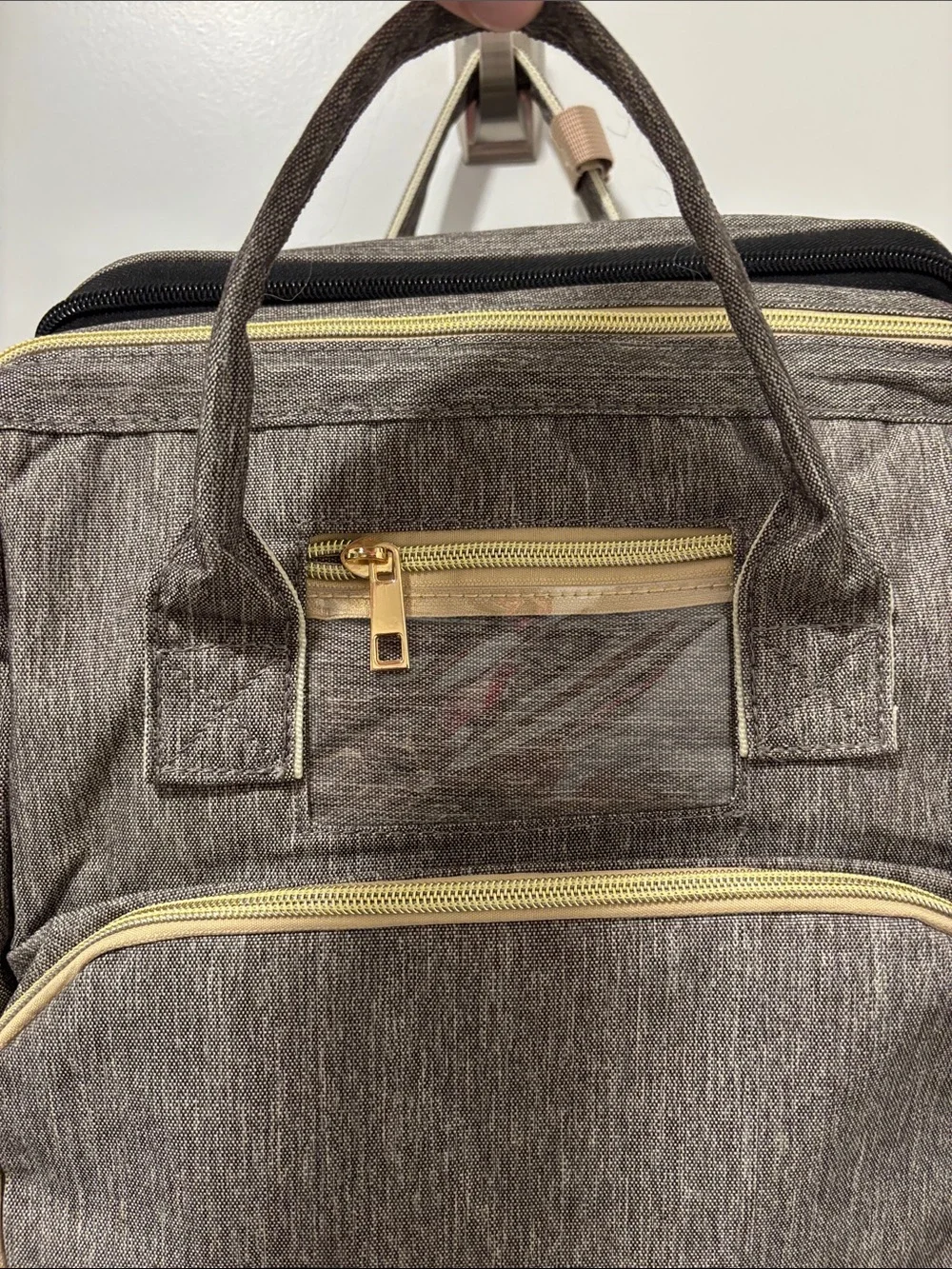 Versatile Women's Baby Bag Backpack in Gray with Cream Trim